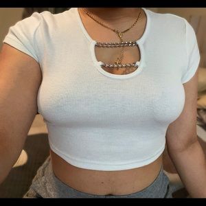 White crop top with chains